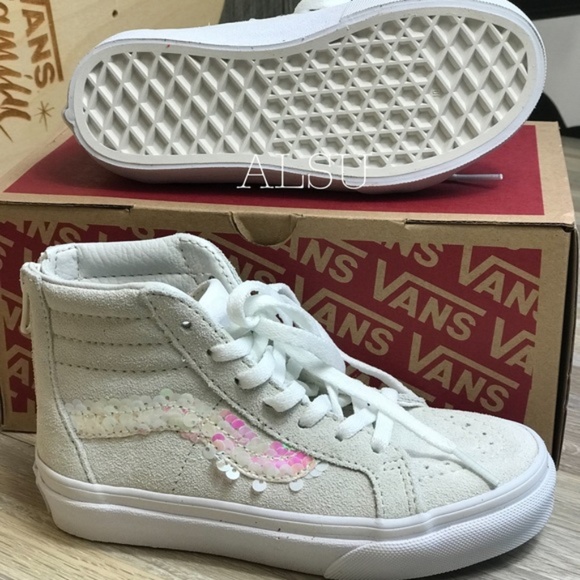 NWT VANS SK8-HI Zip Sequins White Kid’s AUTHENTIC - Picture 5 of 7